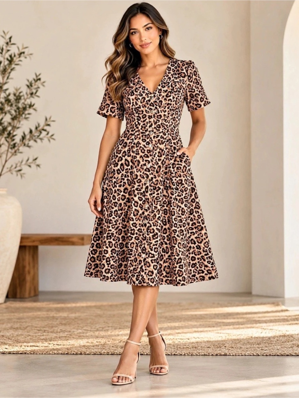 Arose Studio Anthropologie Leopard Midi Dress LP NWT